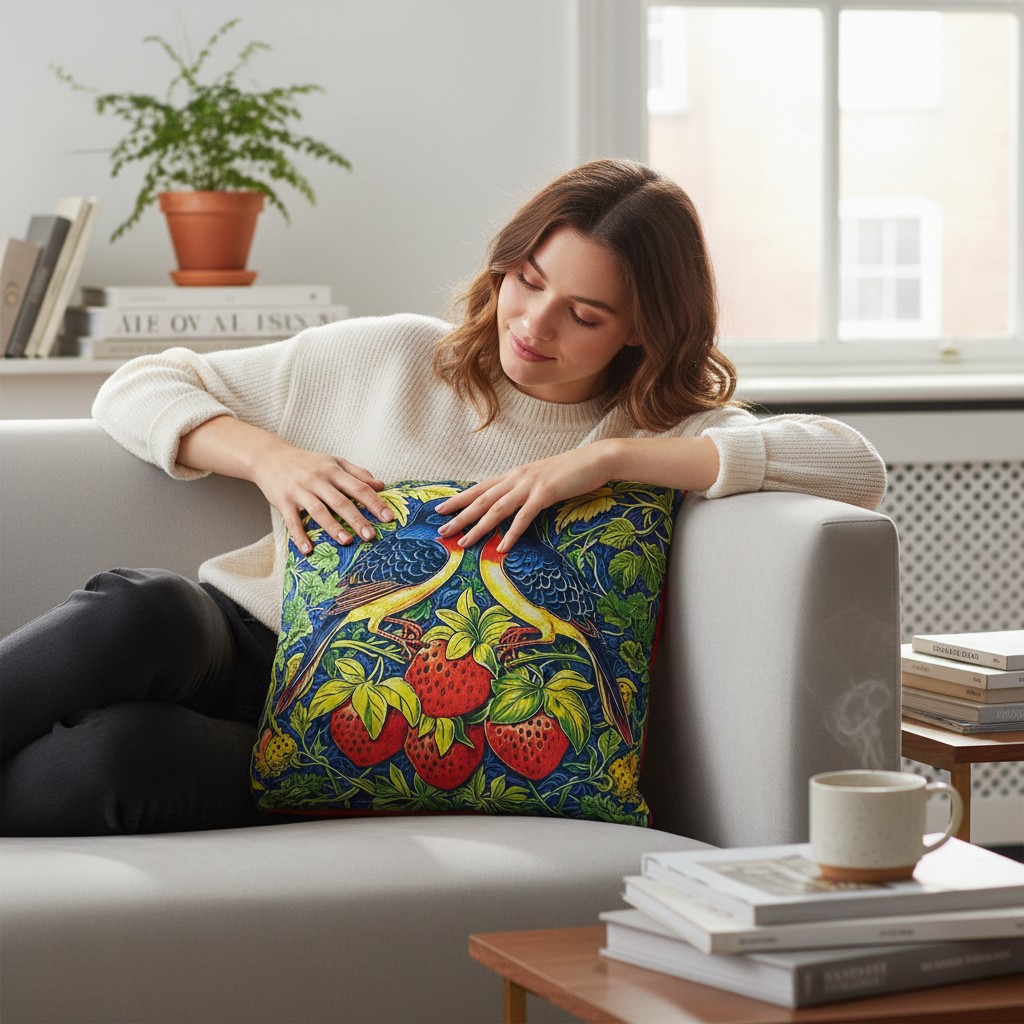 Подушка декоративная Фабрика Моррис Две птички и клубника Моррис