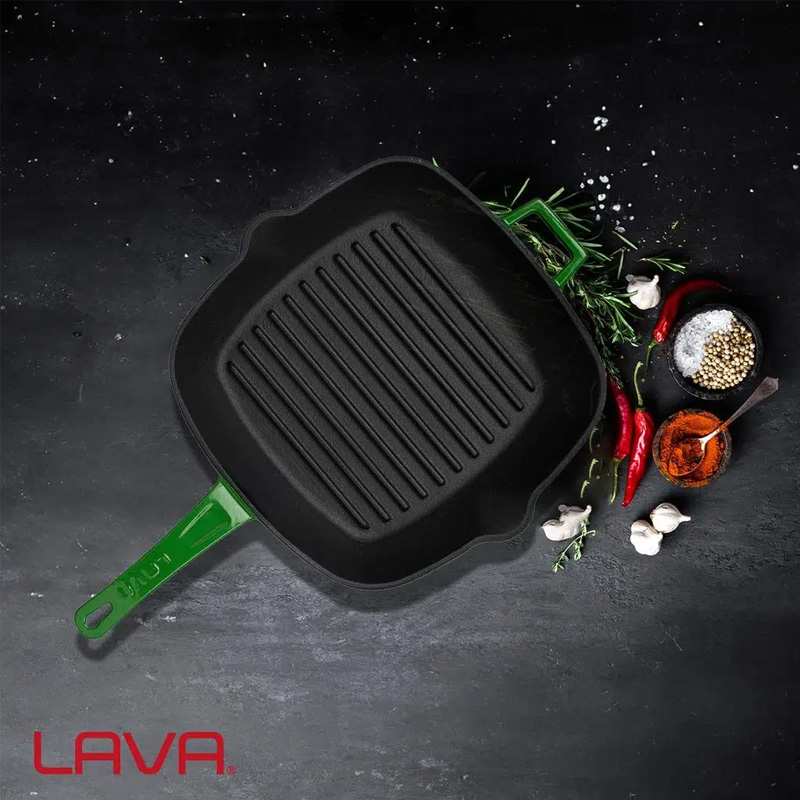 Сковорода-гриль чугунная Lava, цвет зеленый