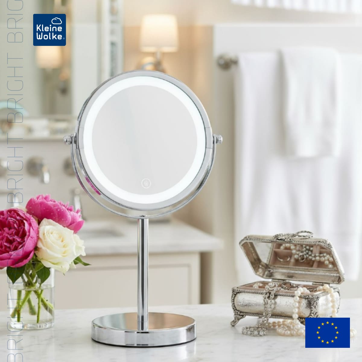Косметическое зеркало на подставке Kleine Wolke Bright LED-Mirror, 17,5х12х29,5 см., цвет серебряный