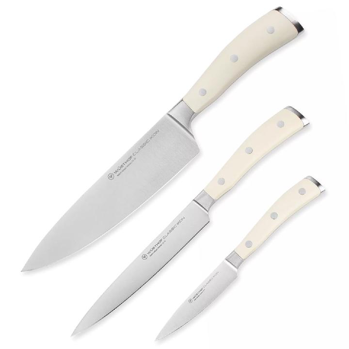 Набор кухонных ножей Wuesthof Ikon Cream White Поварская тройка