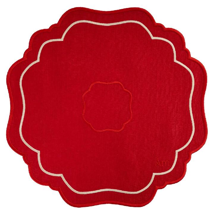Cалфетка подстановочная Amitile Сamelia, цвет красный вышивка бежевая