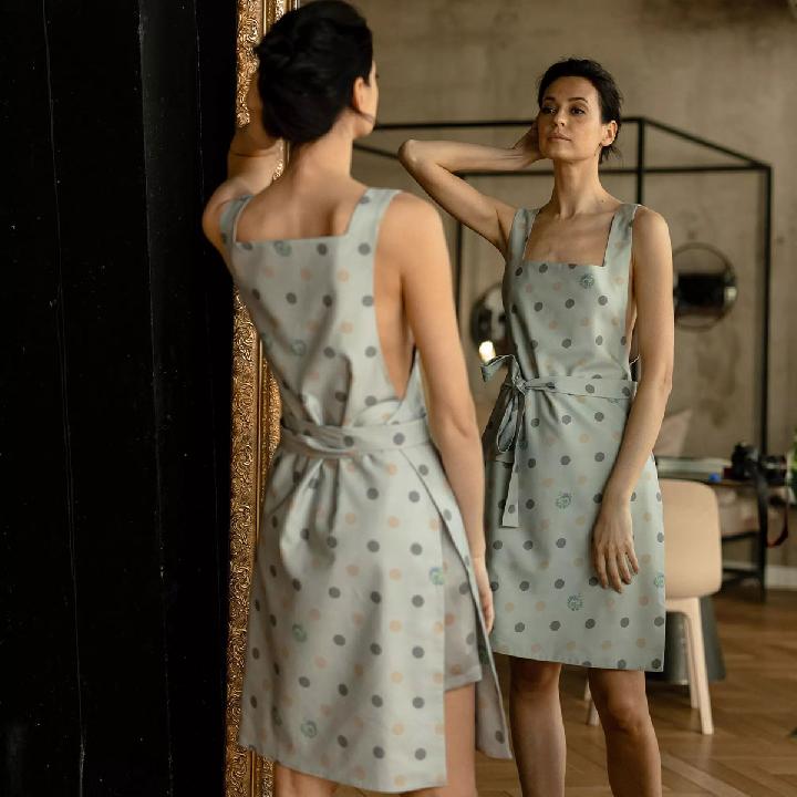 Фартук Mollen размер M, светло-серый с узором горох