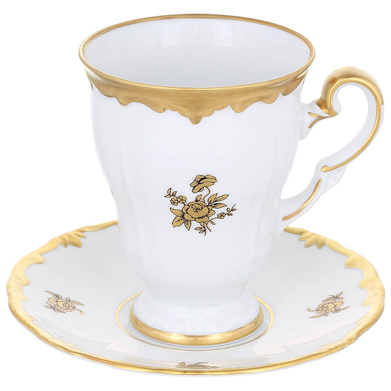 Чашка для капучино с блюдцем Weimar Porzellan Роза Золотая