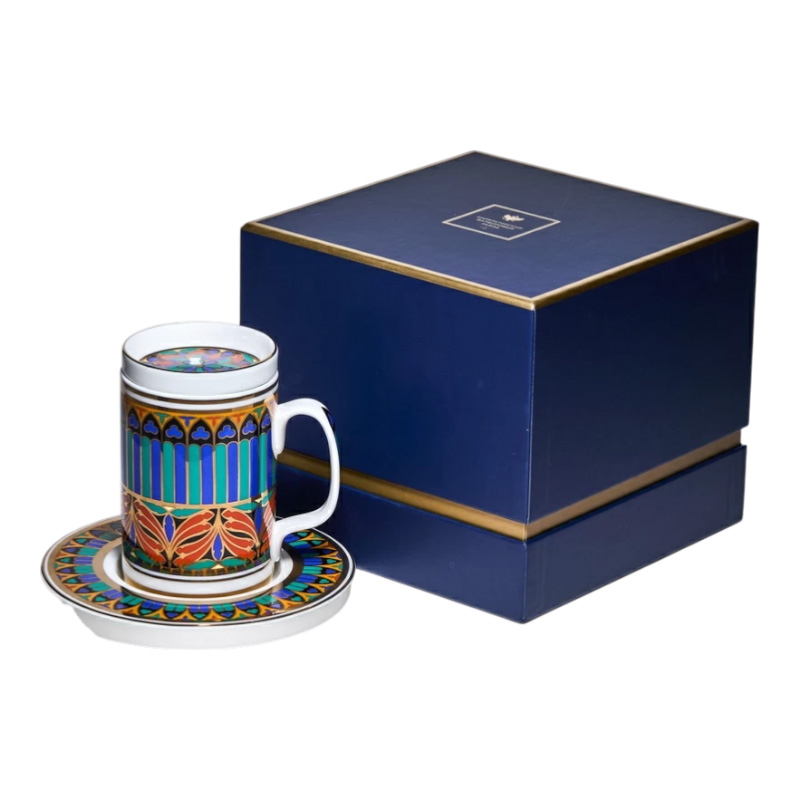 Кружка с блюдцем и крышкой Императорский фарфоровый завод Готический