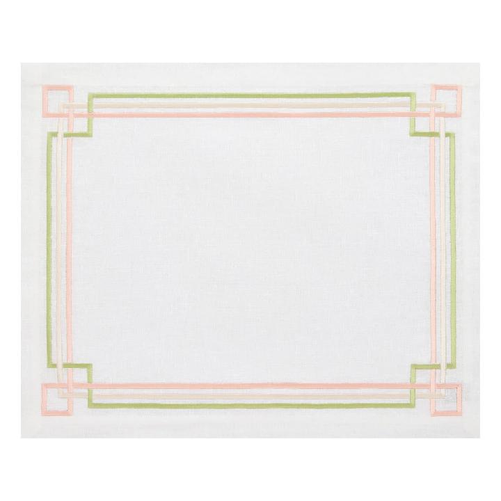 Салфетка подстановочная Amitile Классик 40х50см, лен белый с салатово-розовой вышивкой