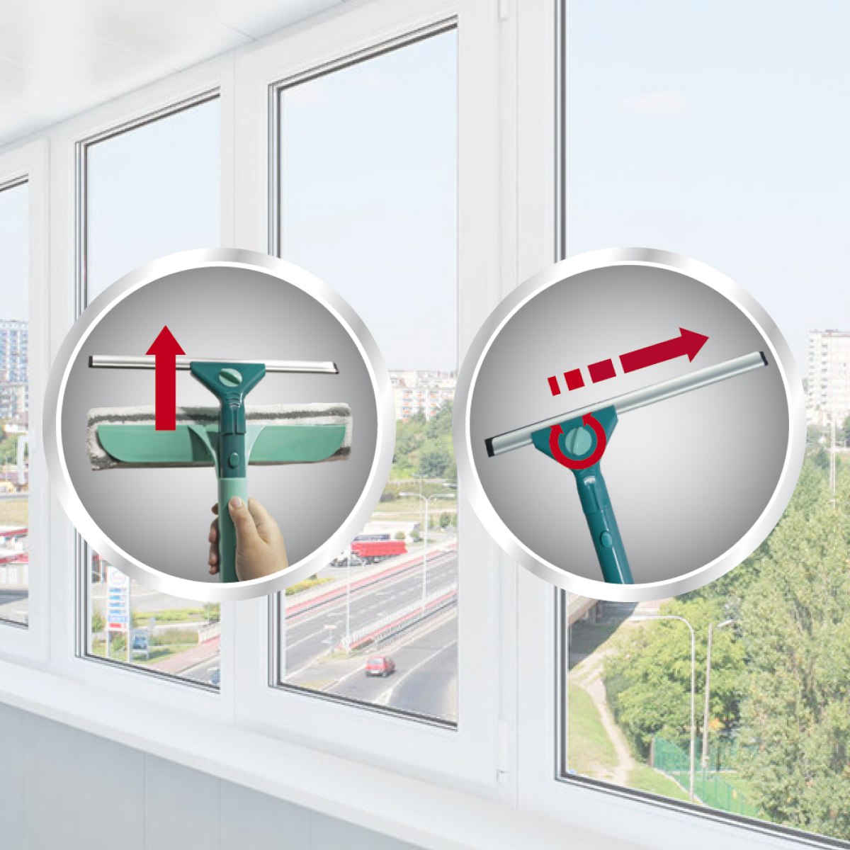 Щётка для мытья окон с губкой и телескопической ручкой Leifheit Basic Wet & Dry (100-155см)