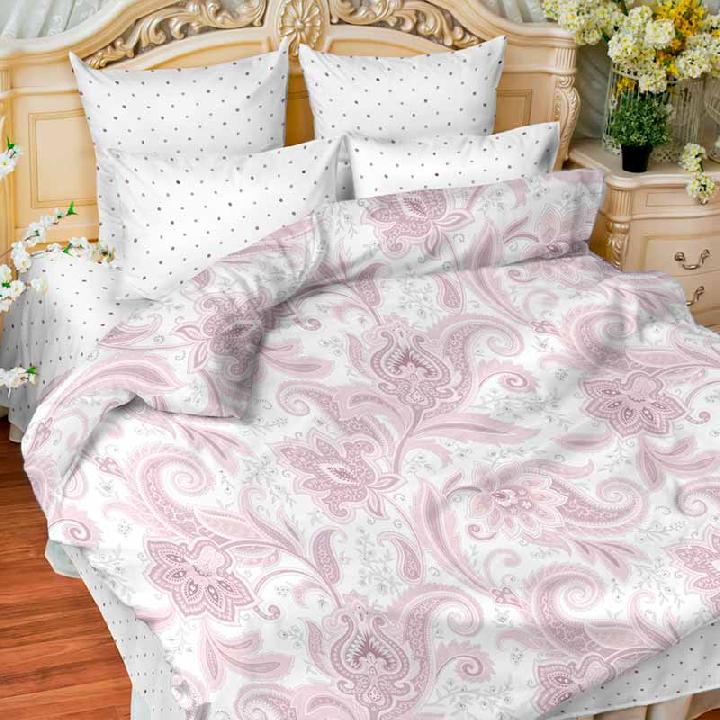 Комплект постельного белья семейный Balimena Pallazio, белый с розовым