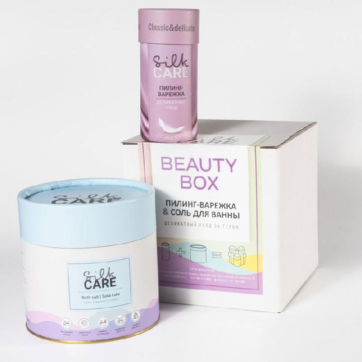 Набор №5 Silk Care Classic&Delicate Соль для ванны Сакского озера и варежка для пилинга из шелка