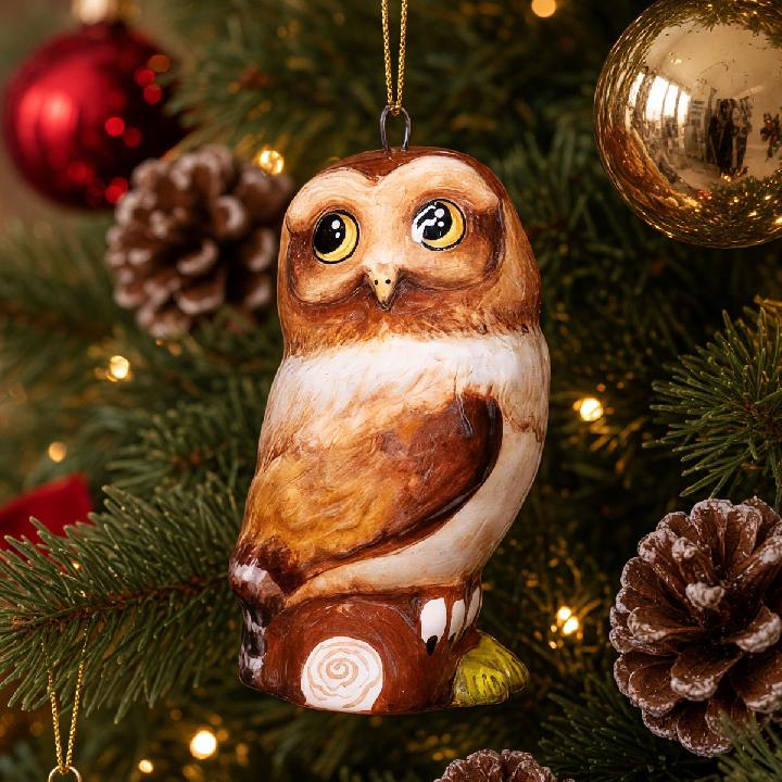 Елочная игрушка Ярославская Керамическая Мануфактура Совенок коричневый
