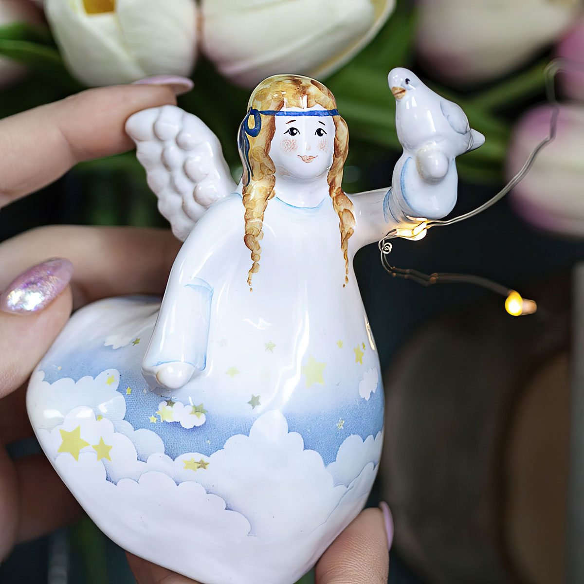 Елочная игрушка Ярославская Керамическая Мануфактура Ангел с голубем