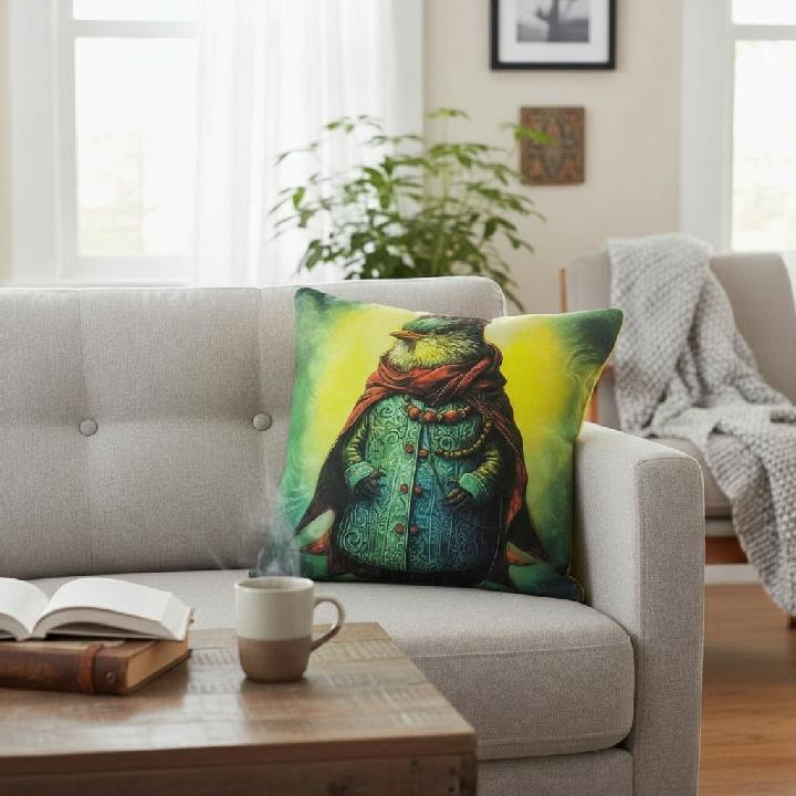 Подушка декоративная Фабрика Стильные птички Птичка в пальто с платком