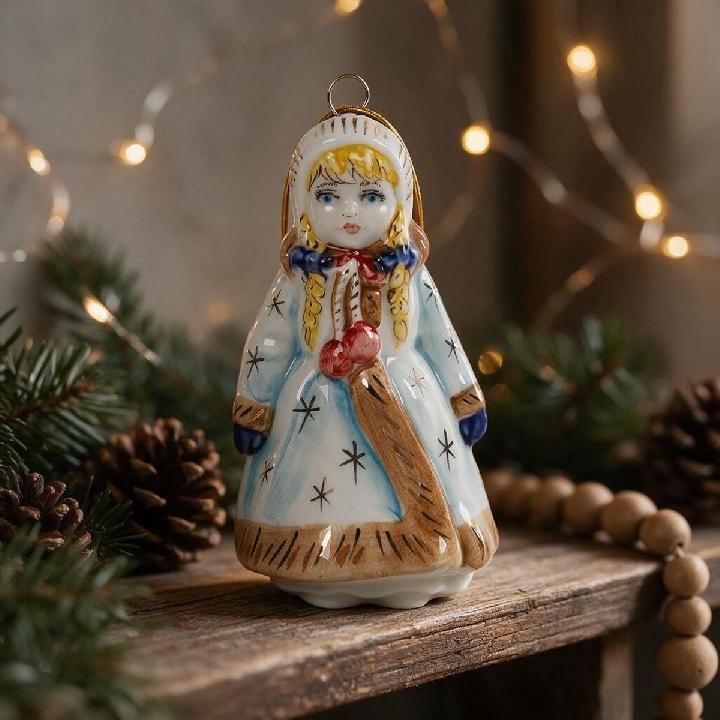 Елочная игрушка Лефортовский фарфор Девочка с помпонами