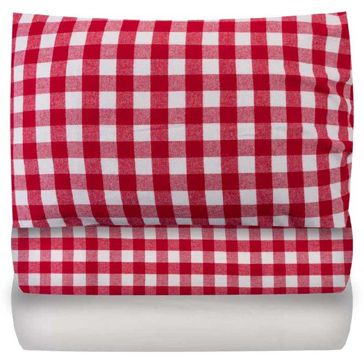 Комплект постельного белья семейный Lameirinho Flannel красно-белая клетка