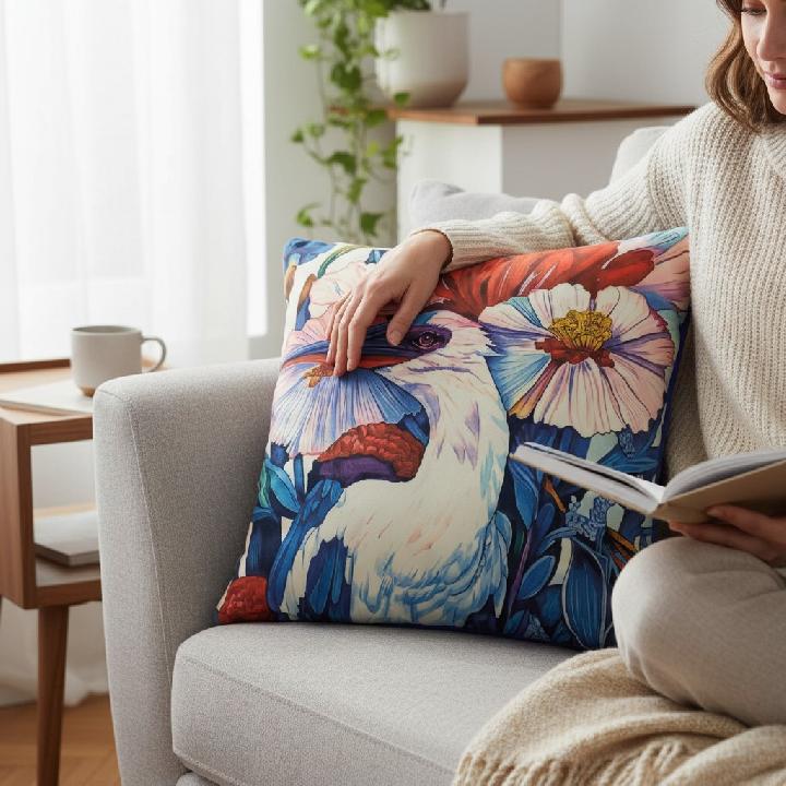 Подушка декоративная Фабрика Дивные птицы Белая птица в цветах