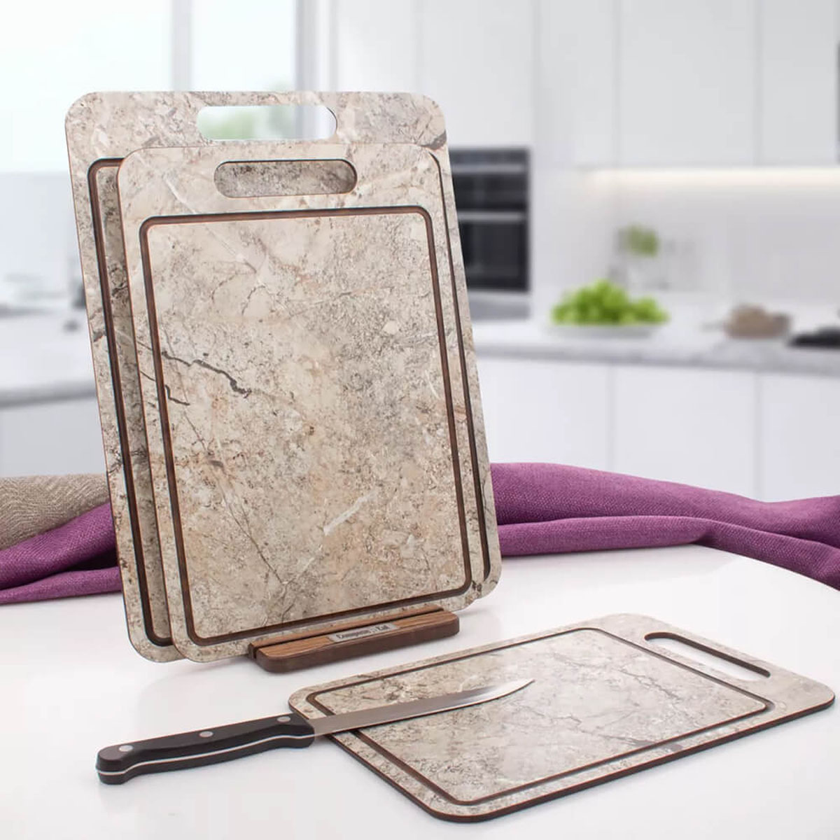 Набор разделочных досок на подставке ComposeEat Everyday мрамор серый, 3шт