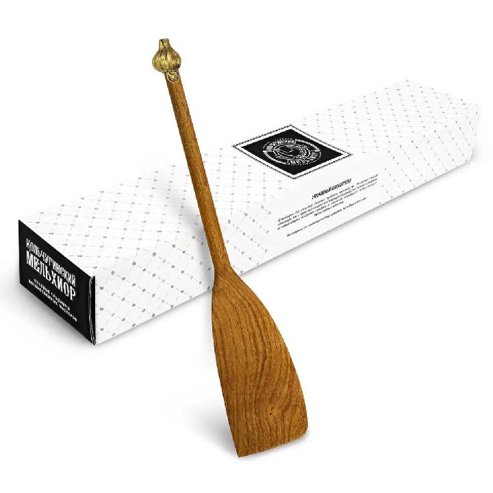 Лопатка Кольчугинский Мельхиор Чеснок, деревянная с латунной накладкой широкая