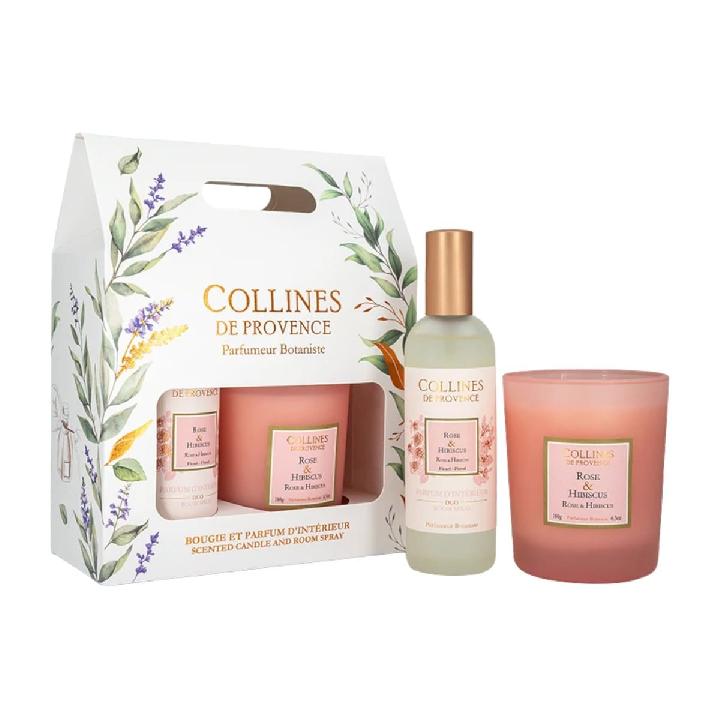 Набор подарочный Collines de Provence Роза и Гибискус: спрей 100мл и свеча 180г