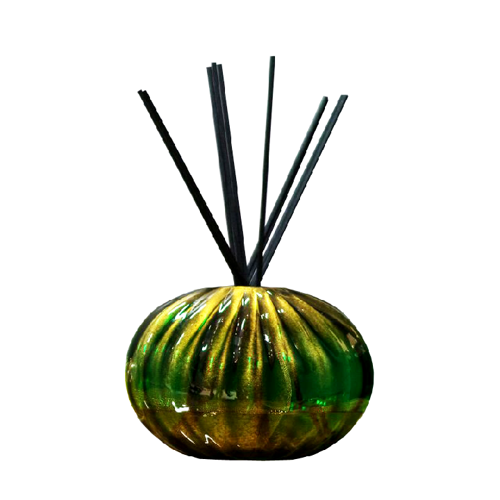 Набор Risalto Murano: ваза 2,5л круглая Зеленое золото, рефилл Vaniglia Candita 500мл 2шт, палочки 40см