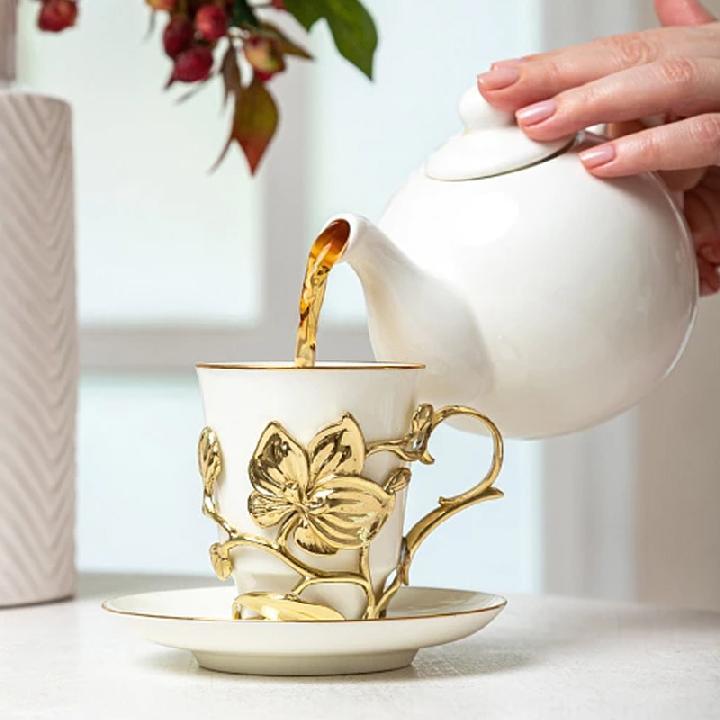 Чашка чайная в подстаканнике ИФЗ Цветы. Орхидея