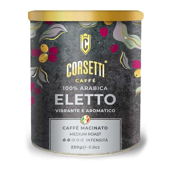 Кофе натуральный жареный молотый Corsetti Eletto 100% арабика 250гр в железной банке