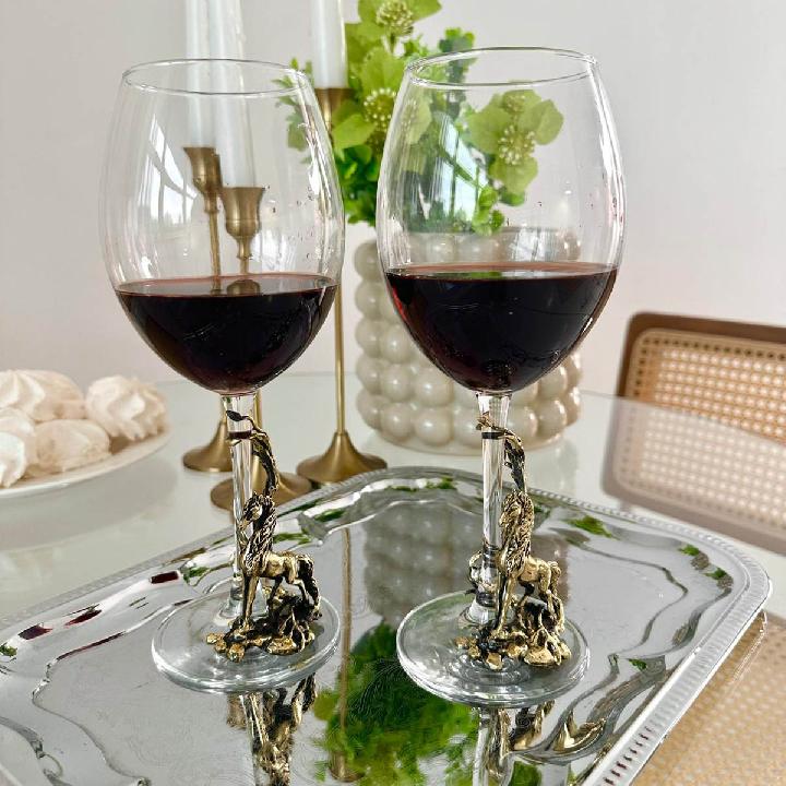 Набор бокалов для вина Город Подарков со статуэткой Лошадь 2шт, в черной подарочной коробке
