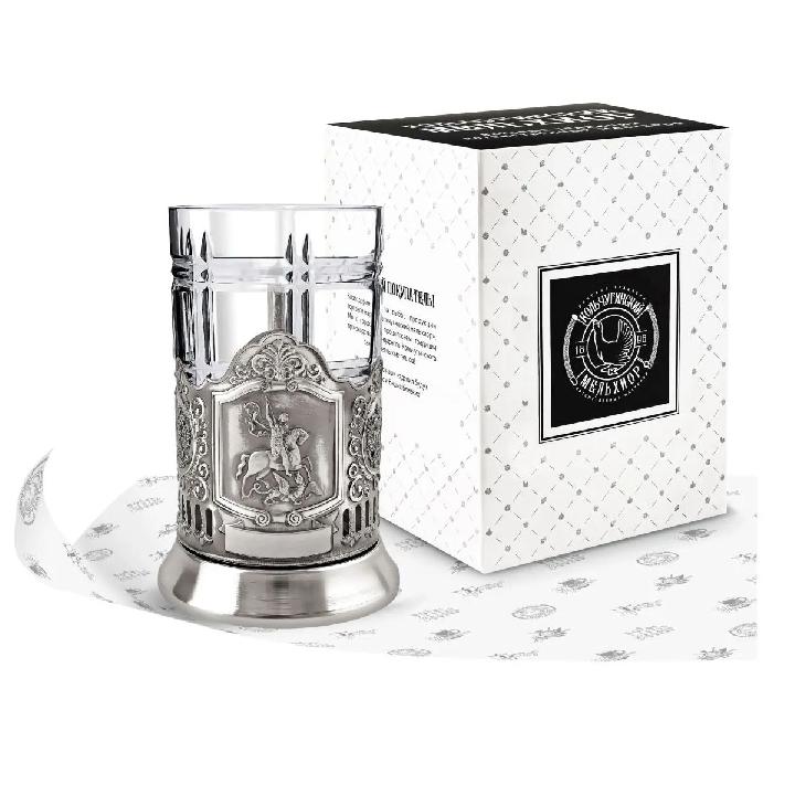 Стакан в подставканнике Кольчугинский Мельхиор Патриот Георгий Победоносец