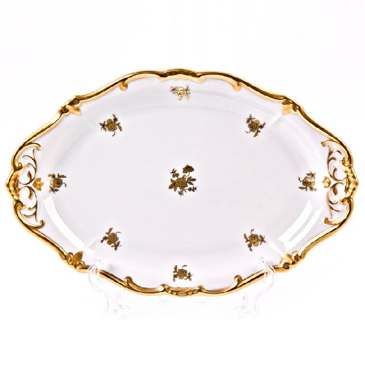 Блюдо овальное Weimar Porzellan Роза Золотая 32см