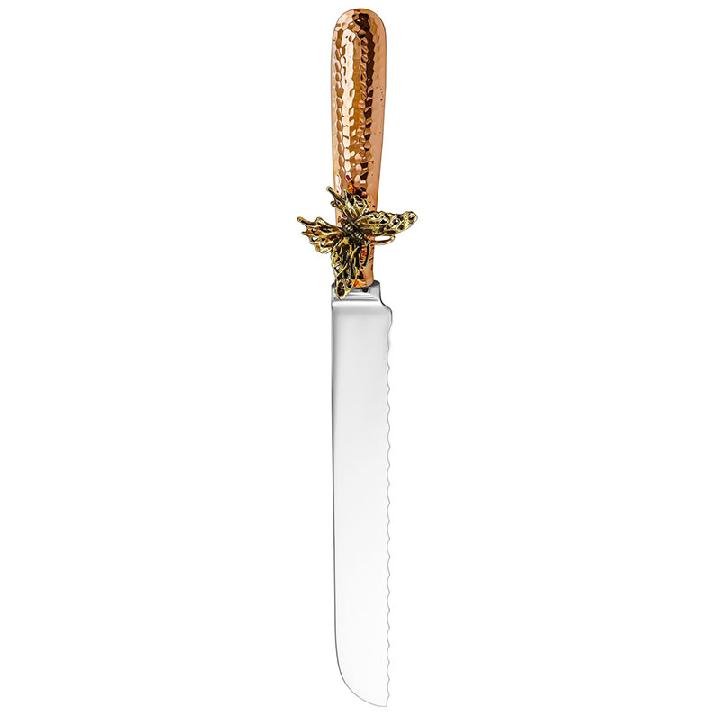 Нож для хлеба Кольчугинский мельхиор Бабочки медный кованый с чернью