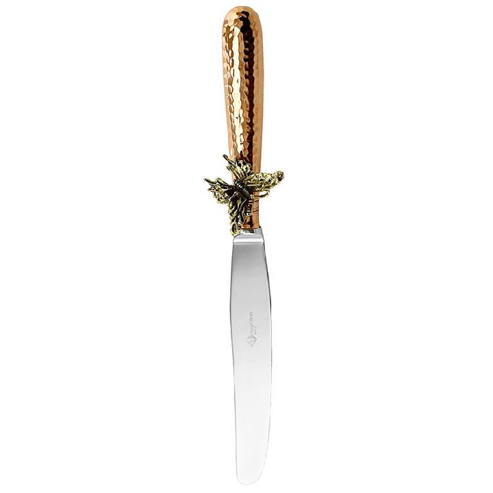 Нож столовый Кольчугинский мельхиор Бабочки медный кованый с чернью