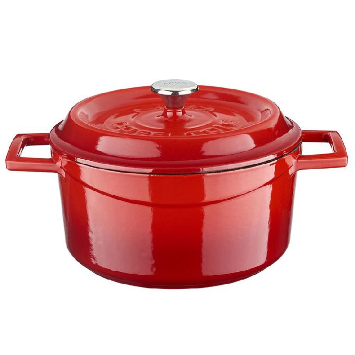 Кастрюля с крышкой чугунная Lava 2,82л, цвет красный